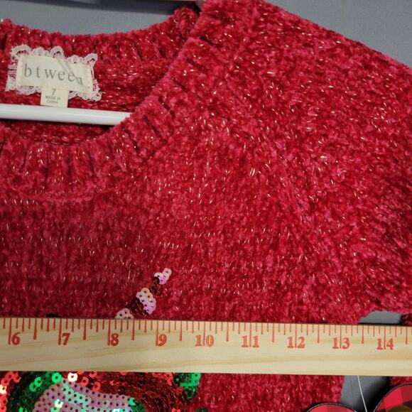 btween Sweater Girls Sz 7 Red Sequin Unicorn Pullover Holiday Sparkle Christmas - Picture 6 of 11